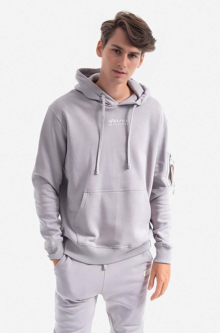 Alpha Industries cotton sweatshirt Organics Emb Hoody men\'s gray color |  buy on PRM