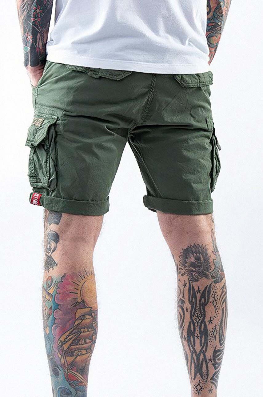 Alpha Crew cotton Short buy Industries | PRM on color green shorts