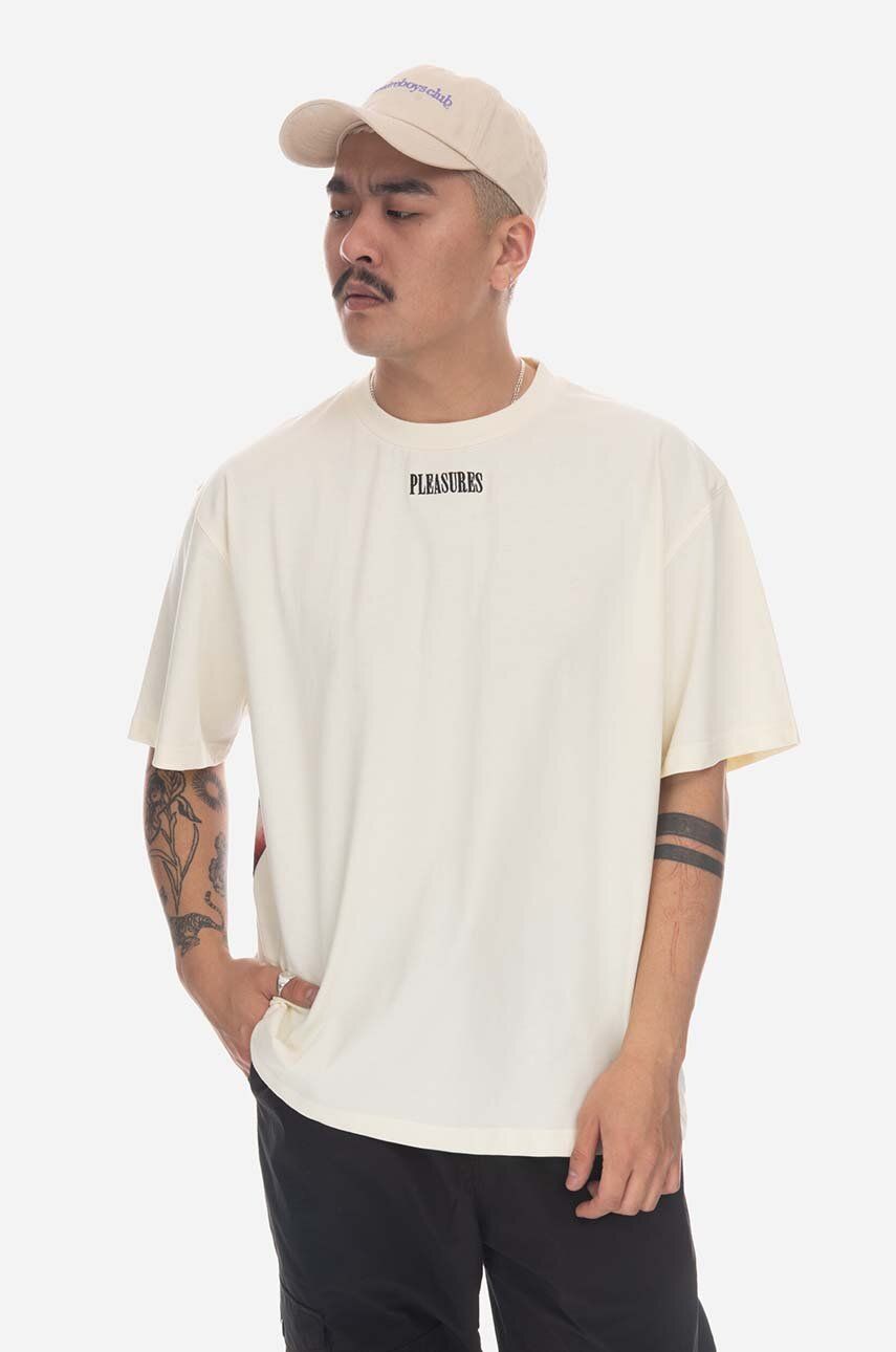 PLEASURES cotton T-shirt Tainted Contrast Heavyweight white color