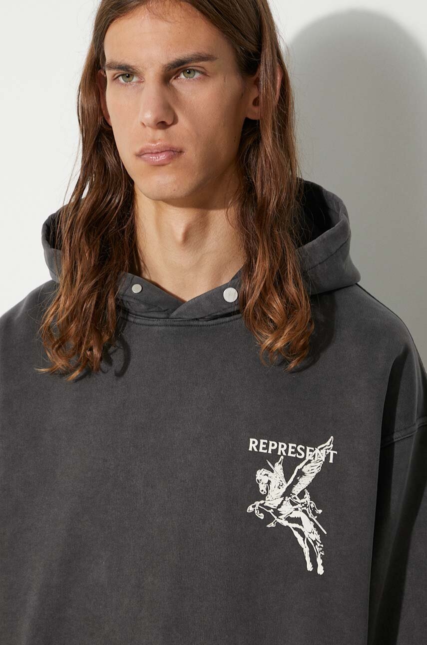 Represent cotton sweatshirt Mascot Hoodie men's gray color