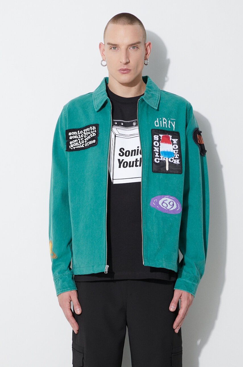 PLEASURES denim jacket Sonic Youth Work Jacket men's green