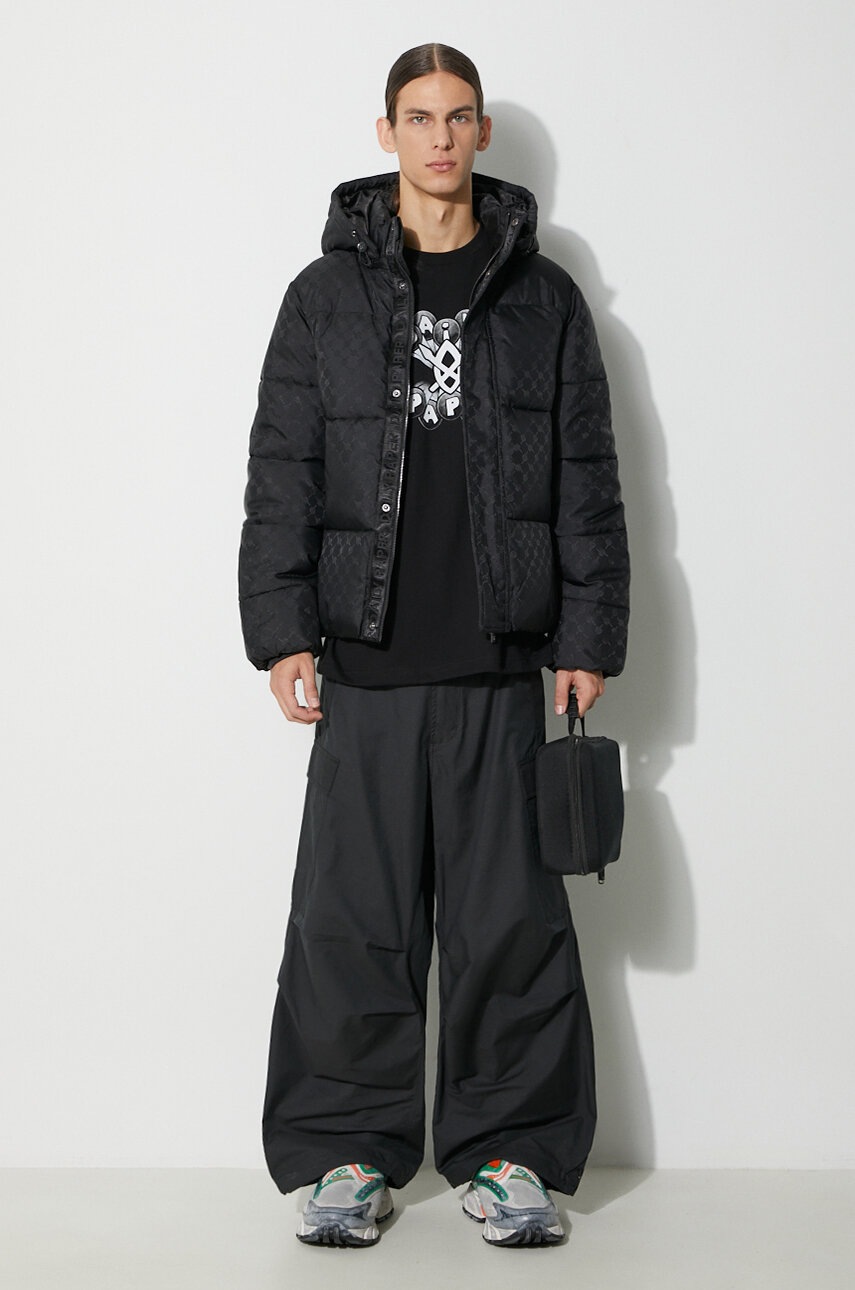 daily paper black long puffer monogram jacket