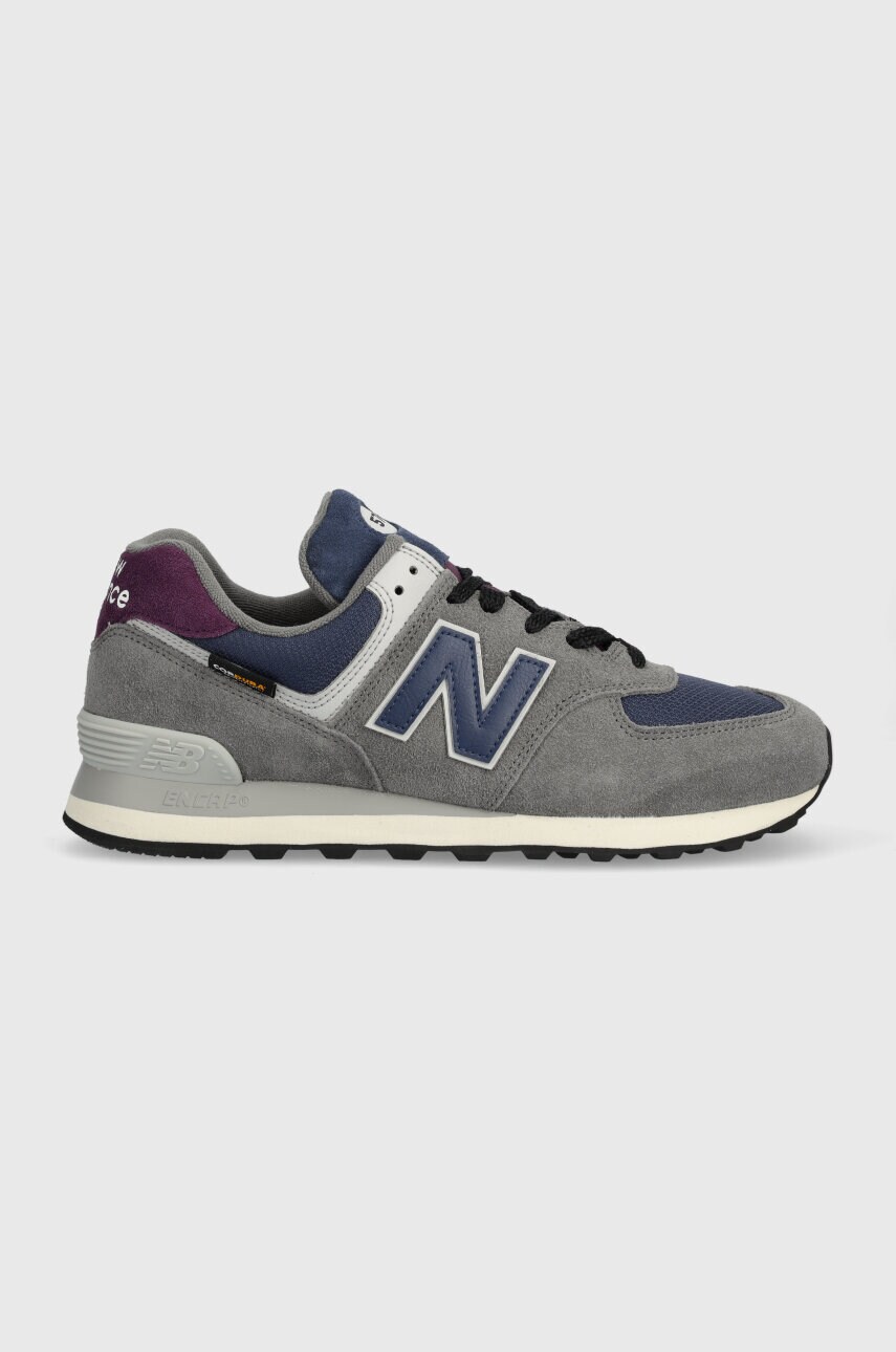 Gray and purple top new balance sneakers
