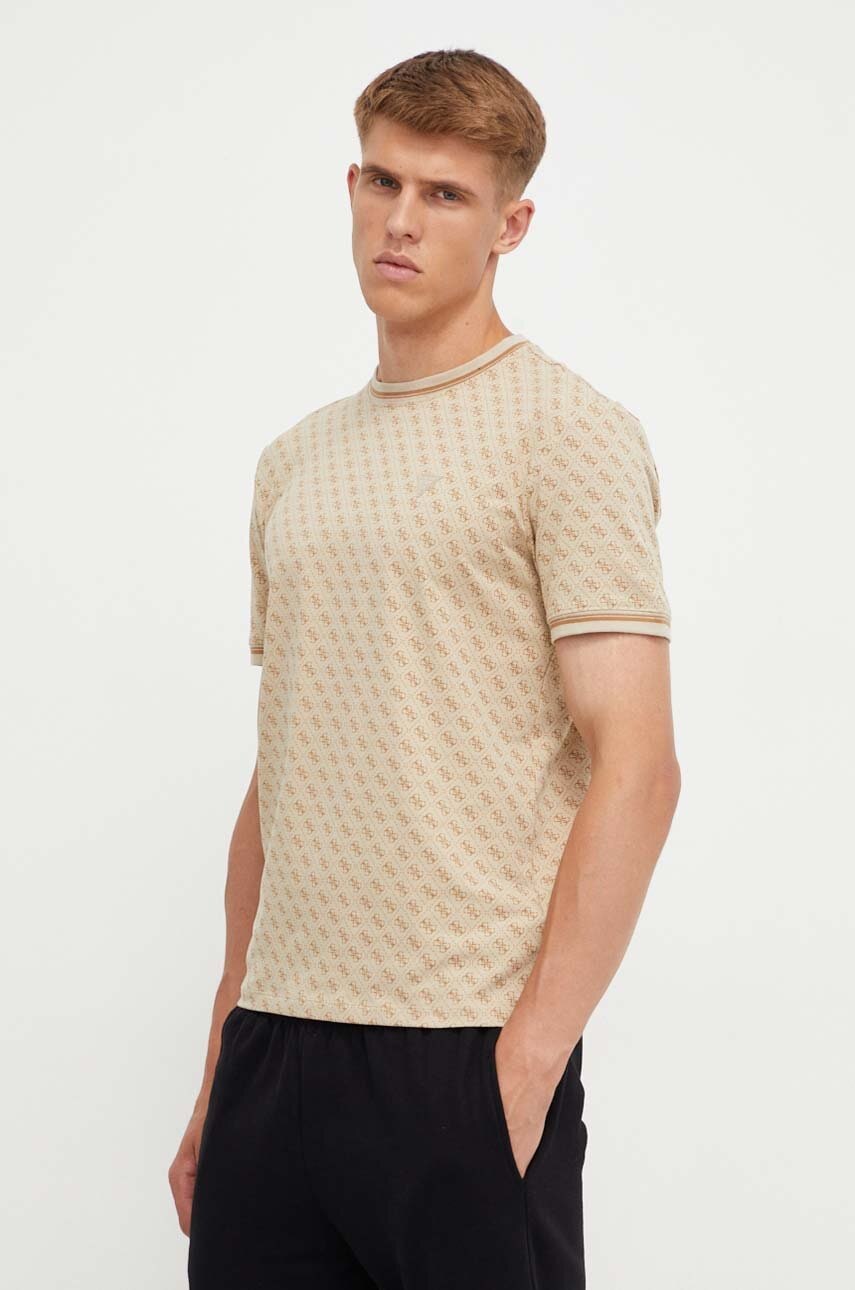 Guess t-shirt MARSHALL męski kolor beżowy wzorzysty Z2YI05