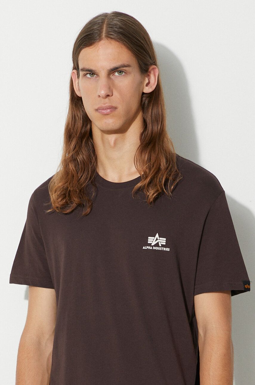 Alpha Industries cotton t-shirt Basic T Small Logo brown color 188505.696  buy on PRM