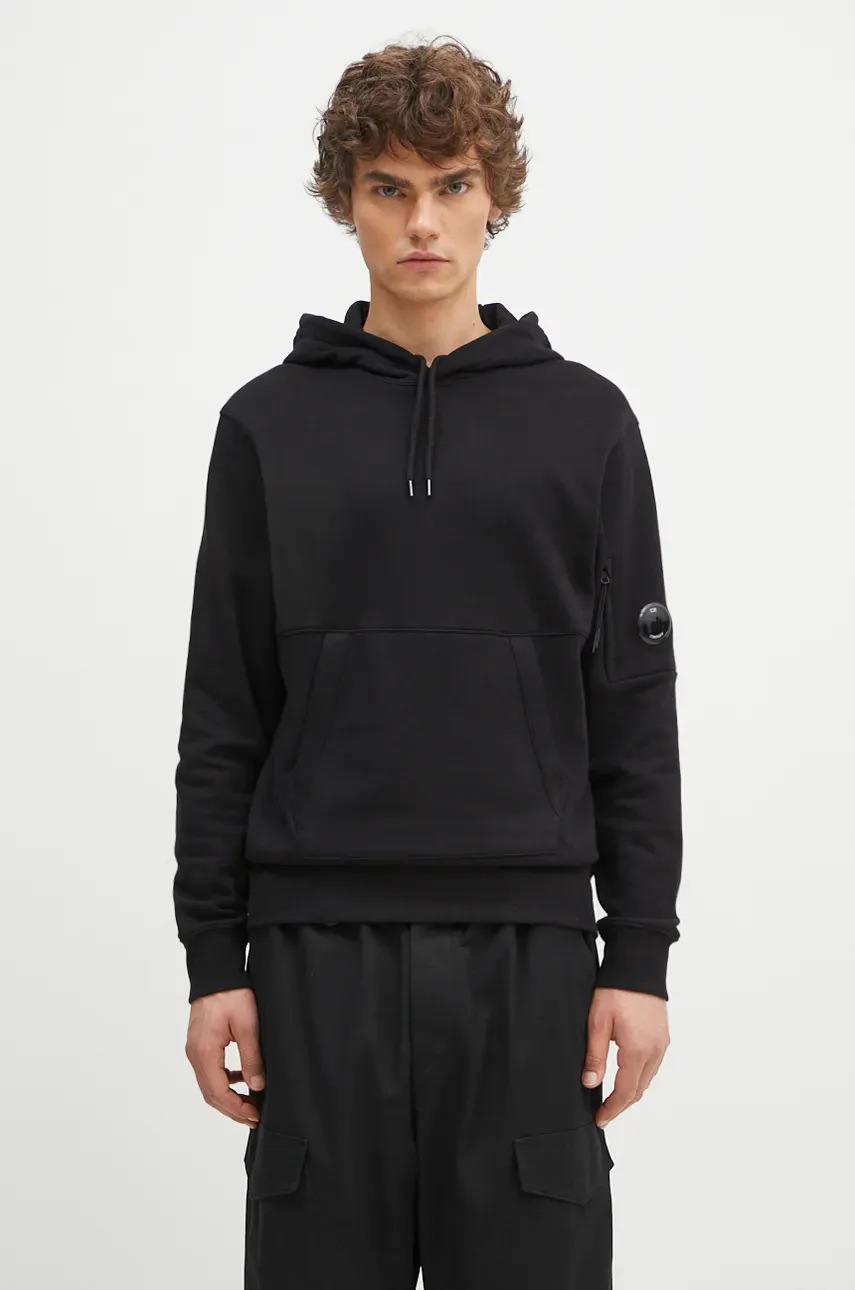 C.P. Company cotton sweatshirt Diagonal Raised Fleece Lens Hooded Sweatshirt men s black color hooded smooth 17CMSS024A005086W at PRM US