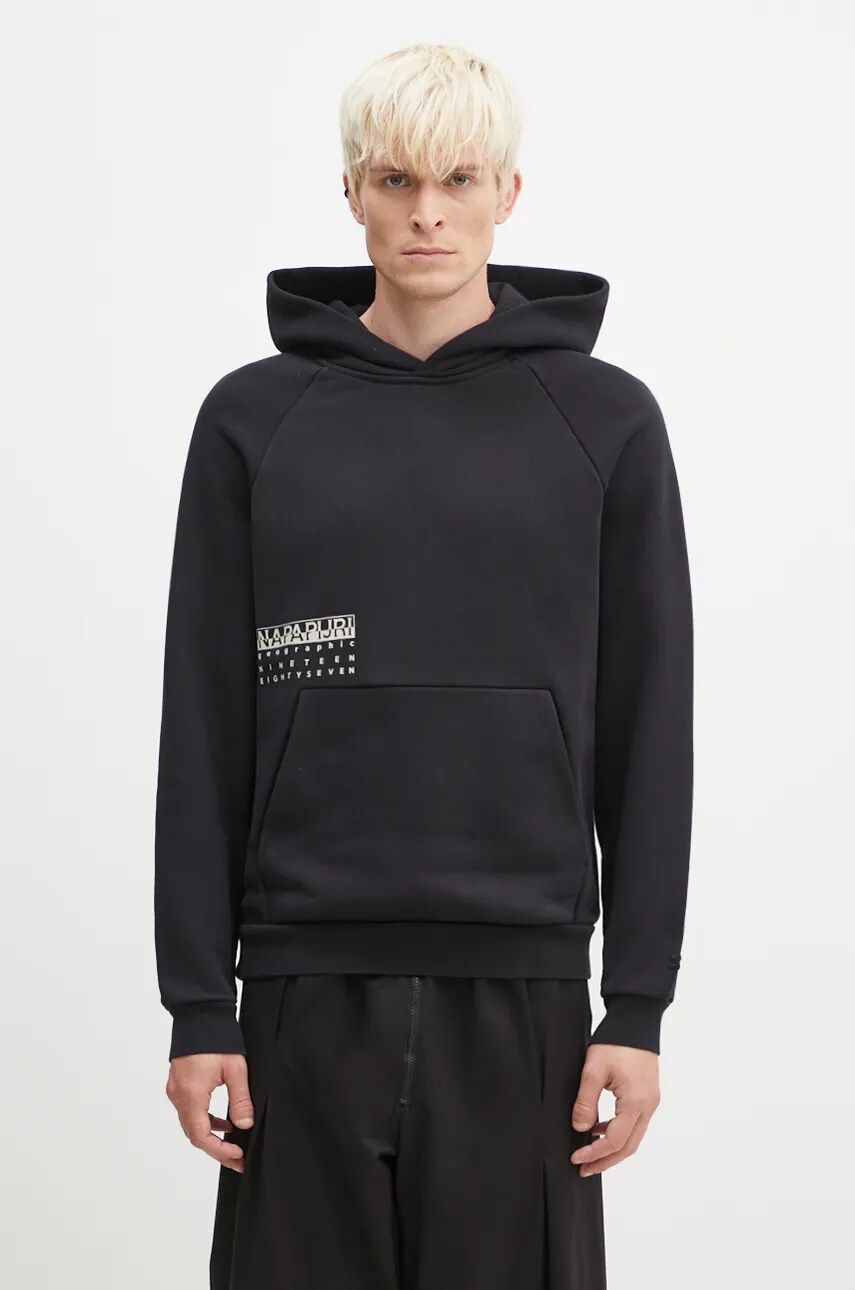 Napapijri cotton sweatshirt B Premium H men s black color hooded with a print NP0A4I6M9411 at PRM US
