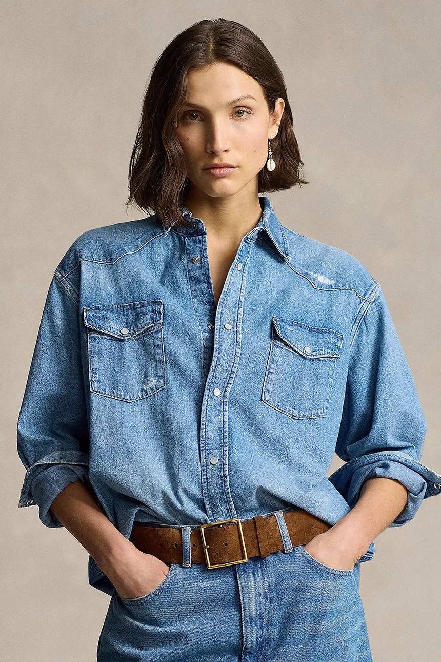 Tシャツ・カットソー Ralph Lauren FW25 CROPPED CHAMBRAY SHIRT (211969457 001) s7-1470096_lifestyle