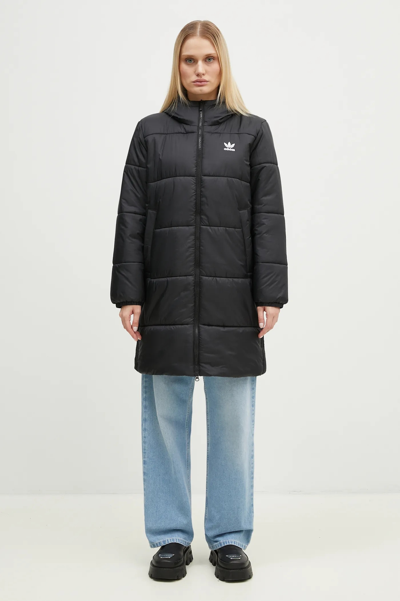 adidas Originals jacket Long Puffer women s black color IW5858 at PRM US