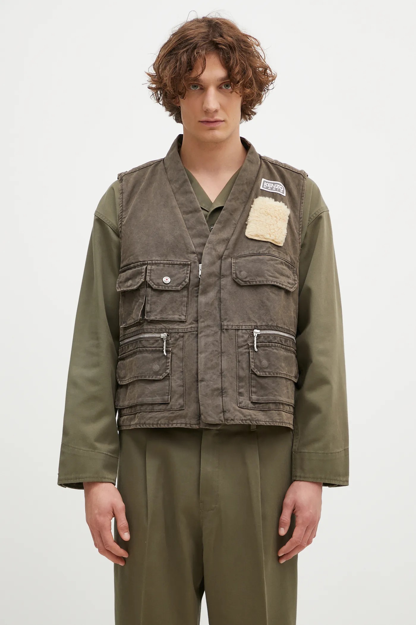 Kenzo cotton vest Multipocket Gilet brown color FE65VE0089GK