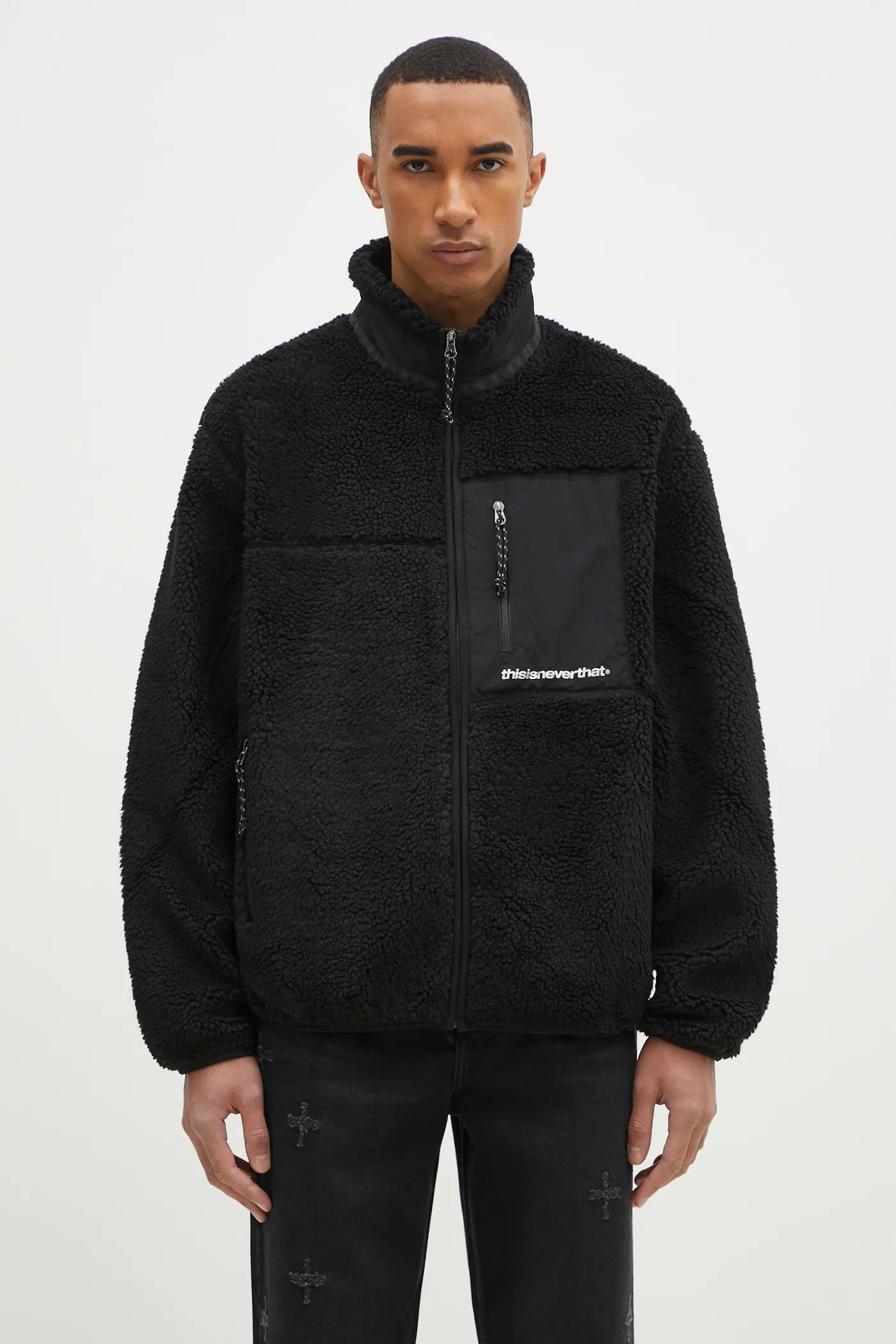 thisisneverthat jacket SP Sherpa Fleece Jacket men's black color