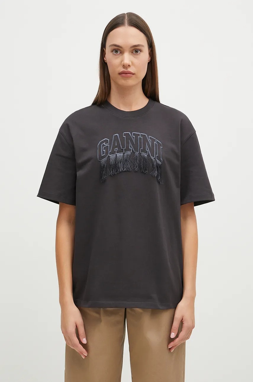 Tシャツ・カットソー Ganni SS25 JACQUARD SATIN SHIRT (W0359 Tシャツ・カットソー Ganni SS25 JACQUARD SATIN SHIRT (W0359