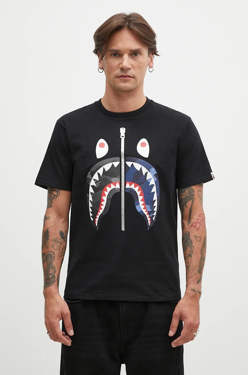 A Bathing Ape cotton t shirt Color Camo Separate Shark men s black color with a print 1K80110021 at PRM US