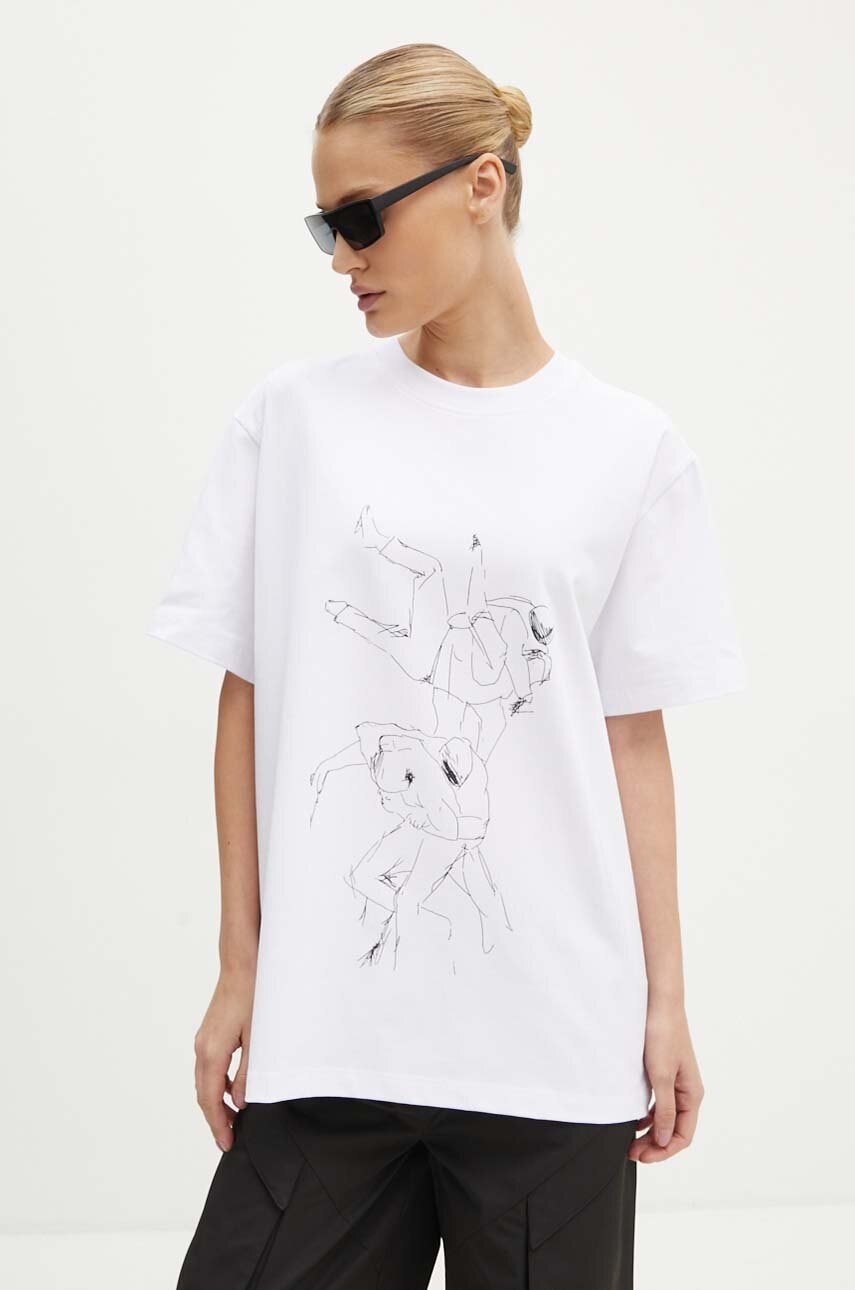 HILLOT EMIL ホワイト Tシャツ　ヘリオットエミル Heliot Emil t-shirt white color with a print M.09.125.BLK01 at PRM US