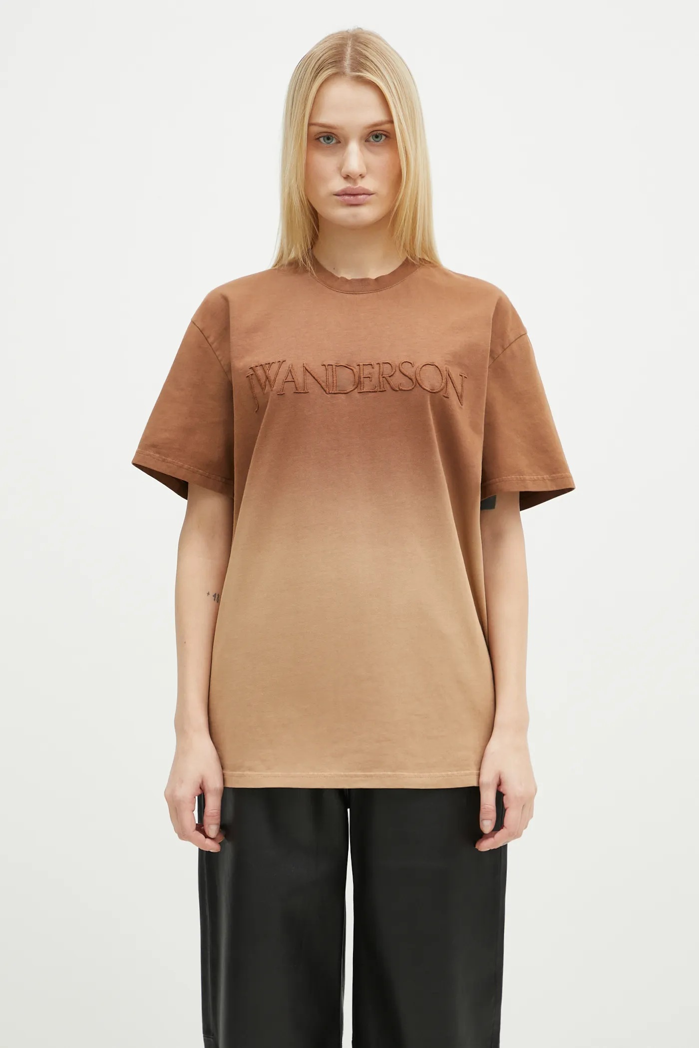 JW Anderson cotton t-shirt Logo Embroidery Gradient T-Shirt brown