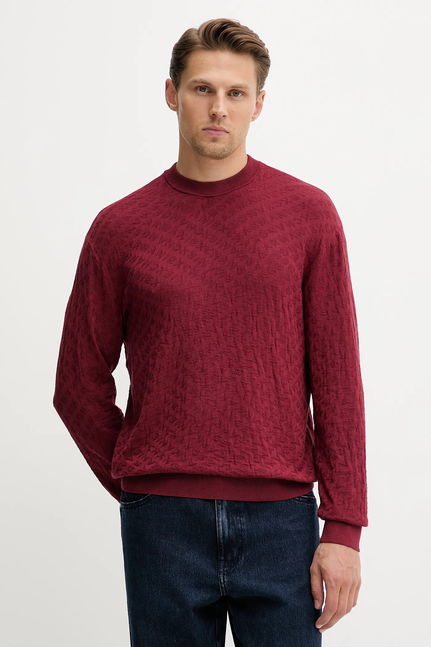Xact Maglione Uomo Girocollo A Maglia Grossa – Maniche Raglan, In Acrilico, Lavabile, Taglie Forti (Borgogna, XXXL)