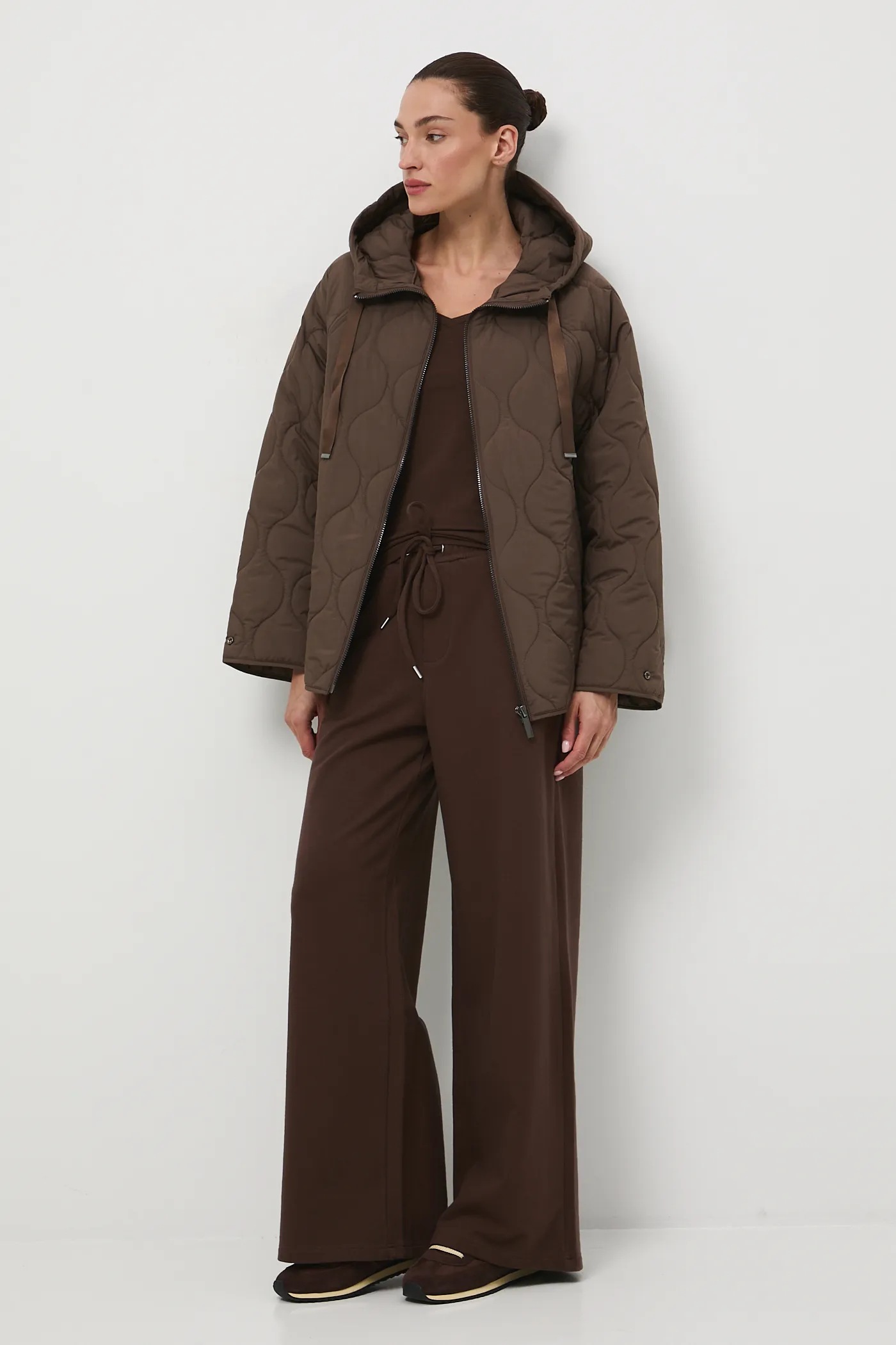 トップス Uhr / Linen Balloon Camisole/ BROWN Longsleeve bawełniany damski z domieszką elastanu kolor