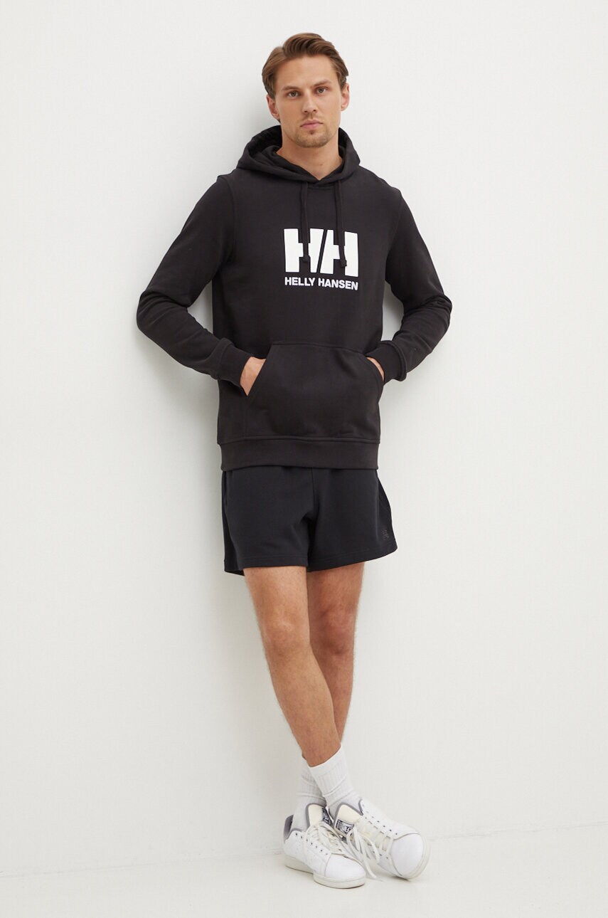 Helly Hansen cotton sweatshirt HH LOGO HOODIE men s black color
