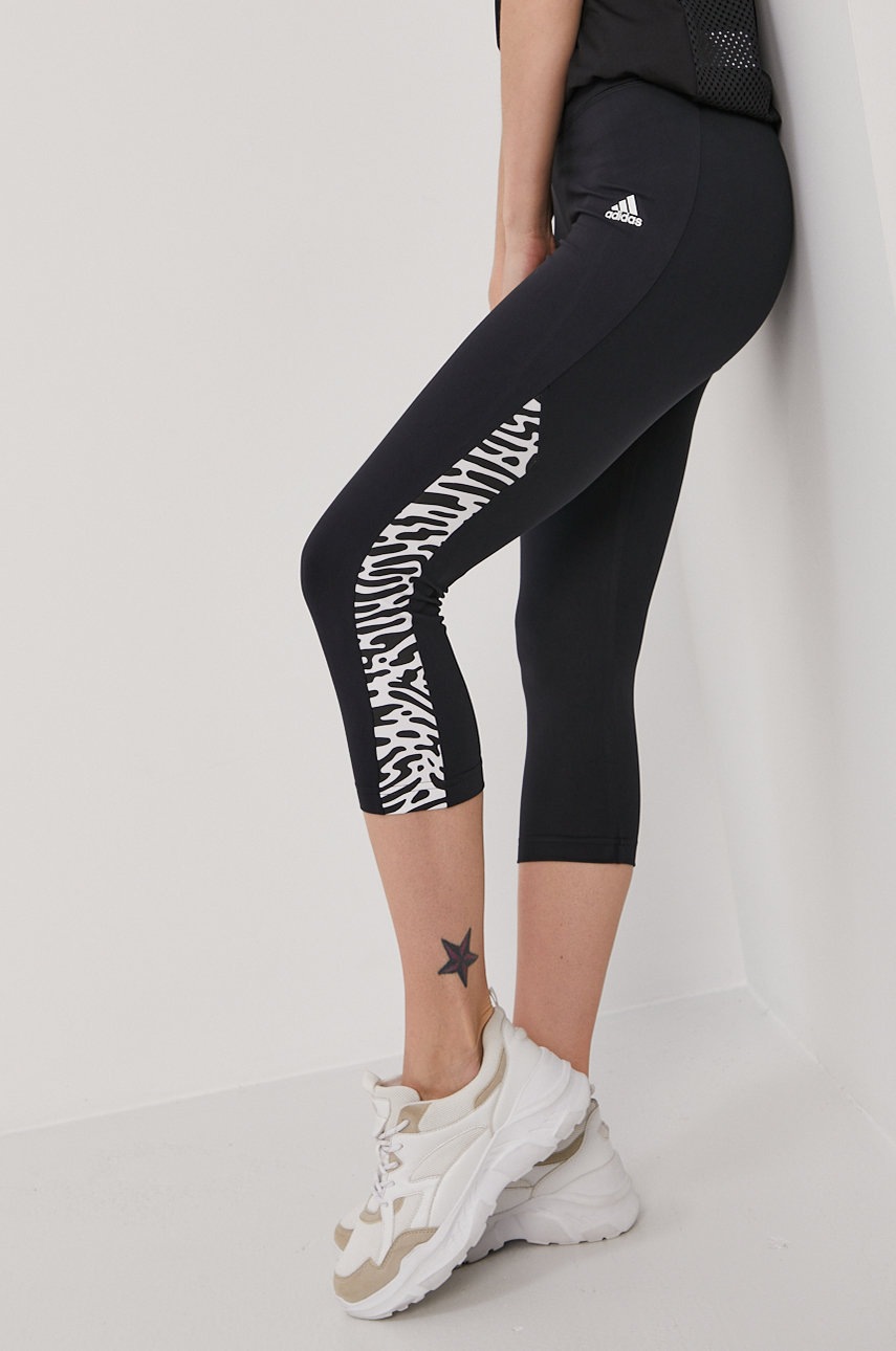 Legíny adidas GV6585 dámske, čierna farba, s potlačou | ANSWEAR.sk