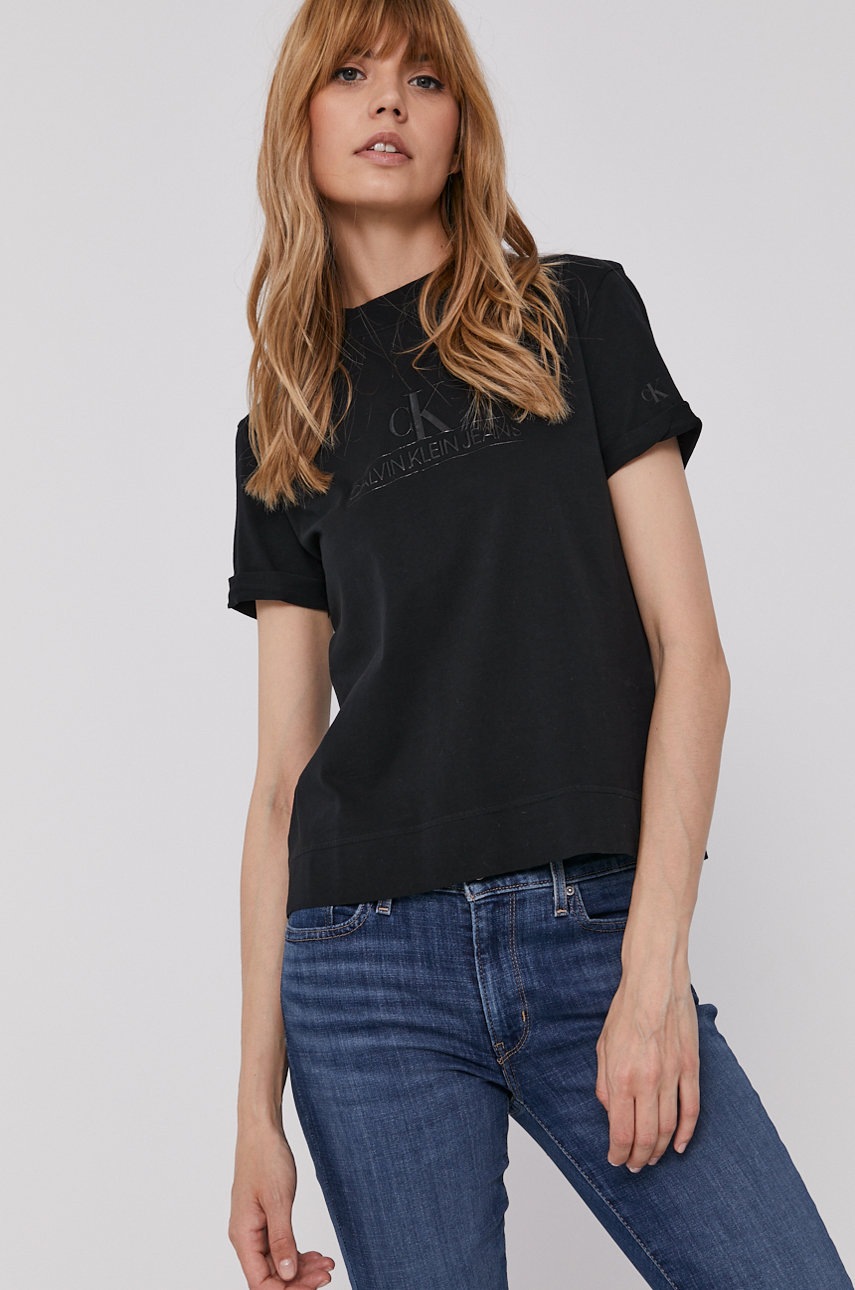Μπλουζάκι Calvin Klein Jeans γυναικείo, χρώμα: μαύρο | ANSWEAR.gr