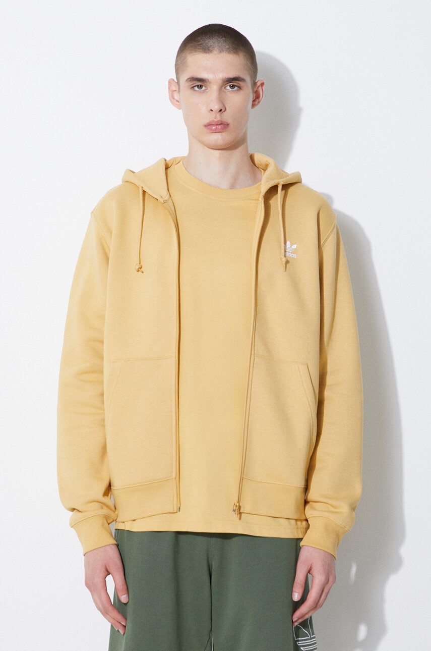 adidas Originals sweatshirt men s yellow color hooded smooth IR7834 at PRM US