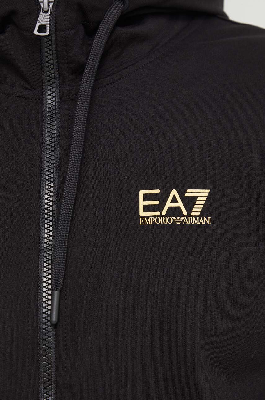 Хлопковая кофта EA7 Emporio Armani мужская цвет чёрный с капюшоном