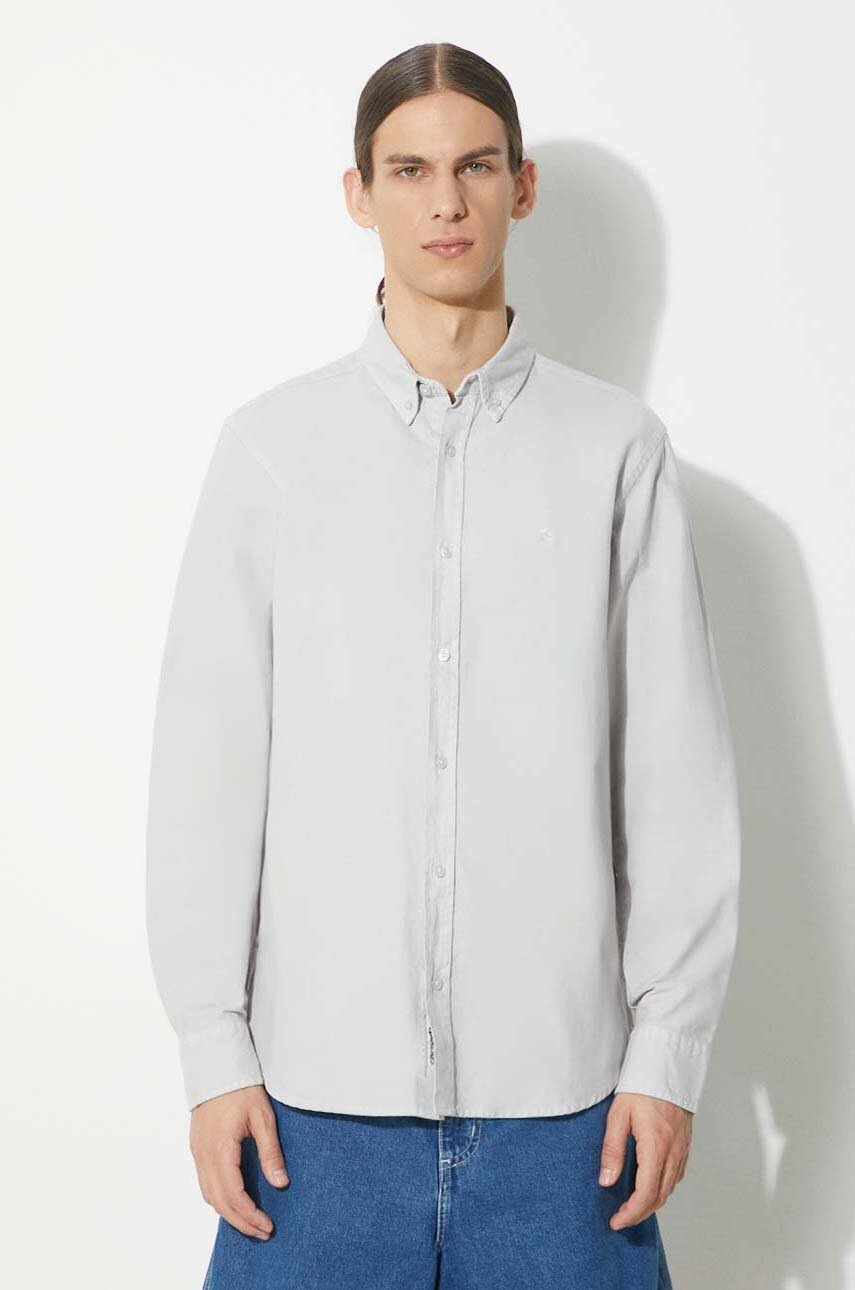 シャツ Carhartt LS Bolton Shirt I030238-1CG Carhartt WIP Bolton Regular Fit Long Sleeve Shirt - Smoke