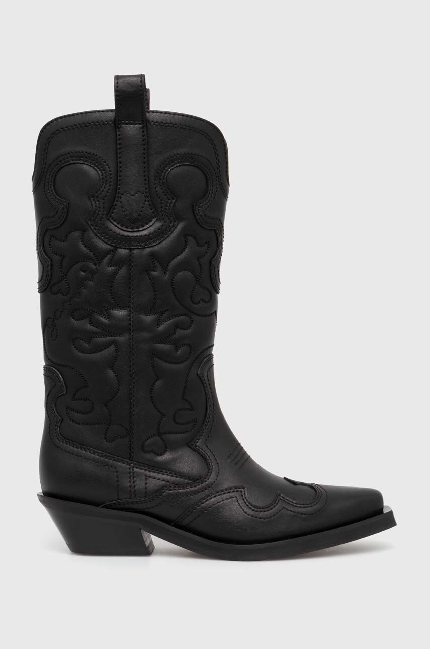 ブーツその他 Ganni SS24 WESTERN BOOT (S2427_018) Silver Silver Mid Shaft Embroidered Western Boots | GANNI US