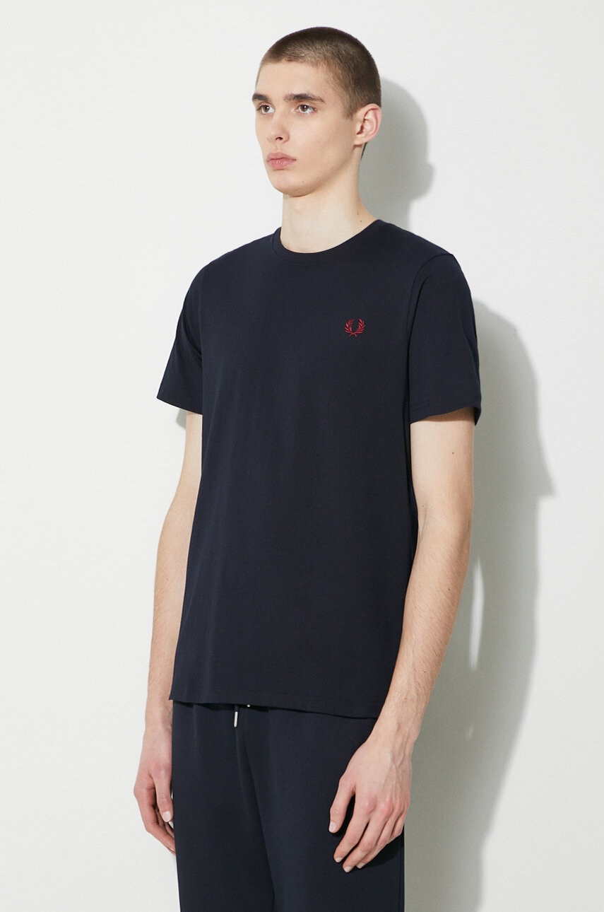 Fred Perry cotton t-shirt Crew Neck T-Shirt men's navy blue