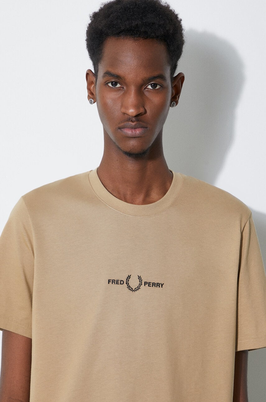 【誠実】 t-shirt cotton Perry Fred Embroidered beige men's T-Shirt トップス