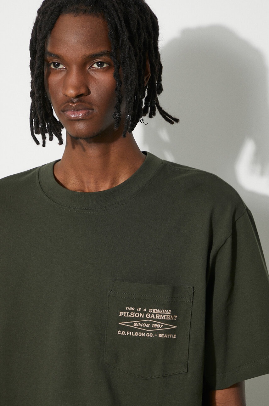 Filson cotton t-shirt Embroidered Pocket men's green color