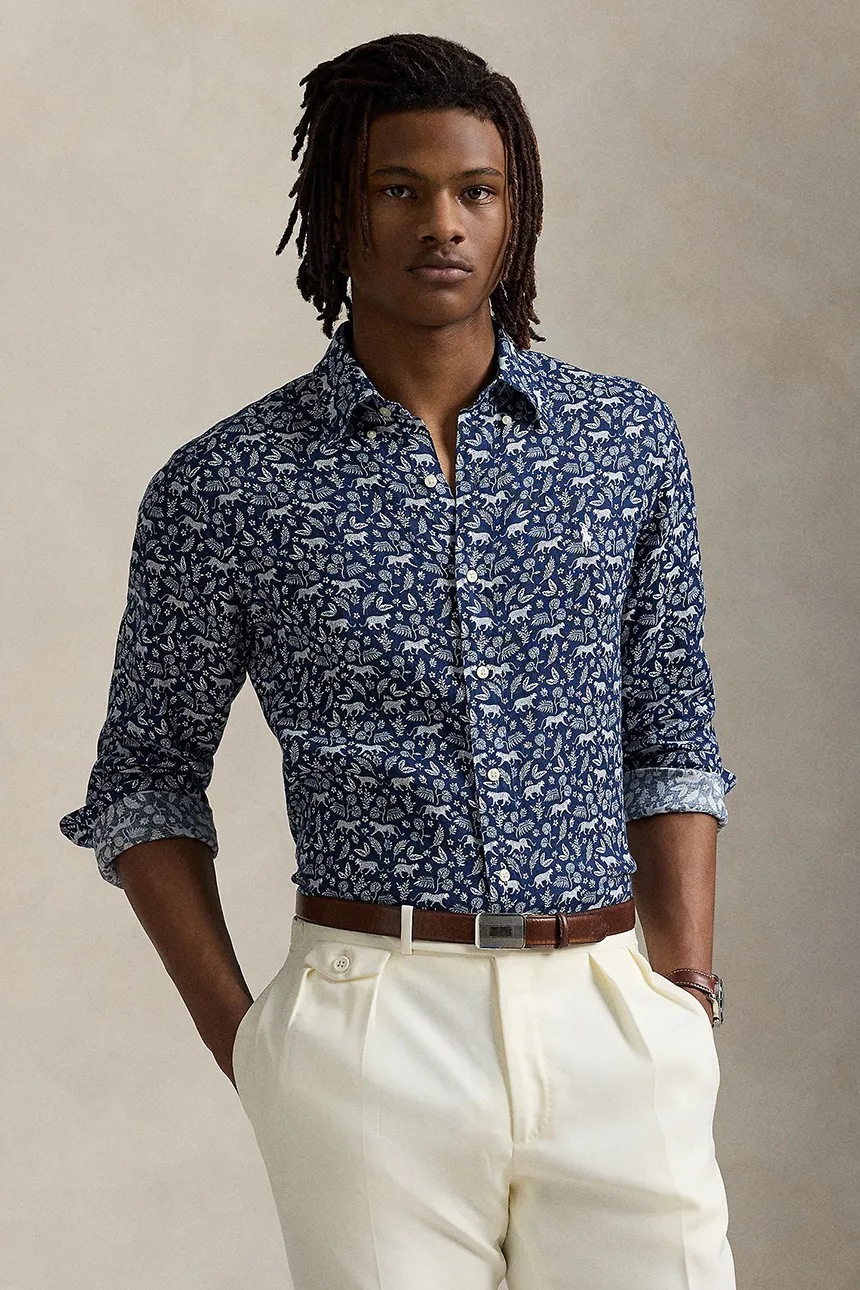 Polo Ralph Lauren linen shirt Sport Shirt blue color regular