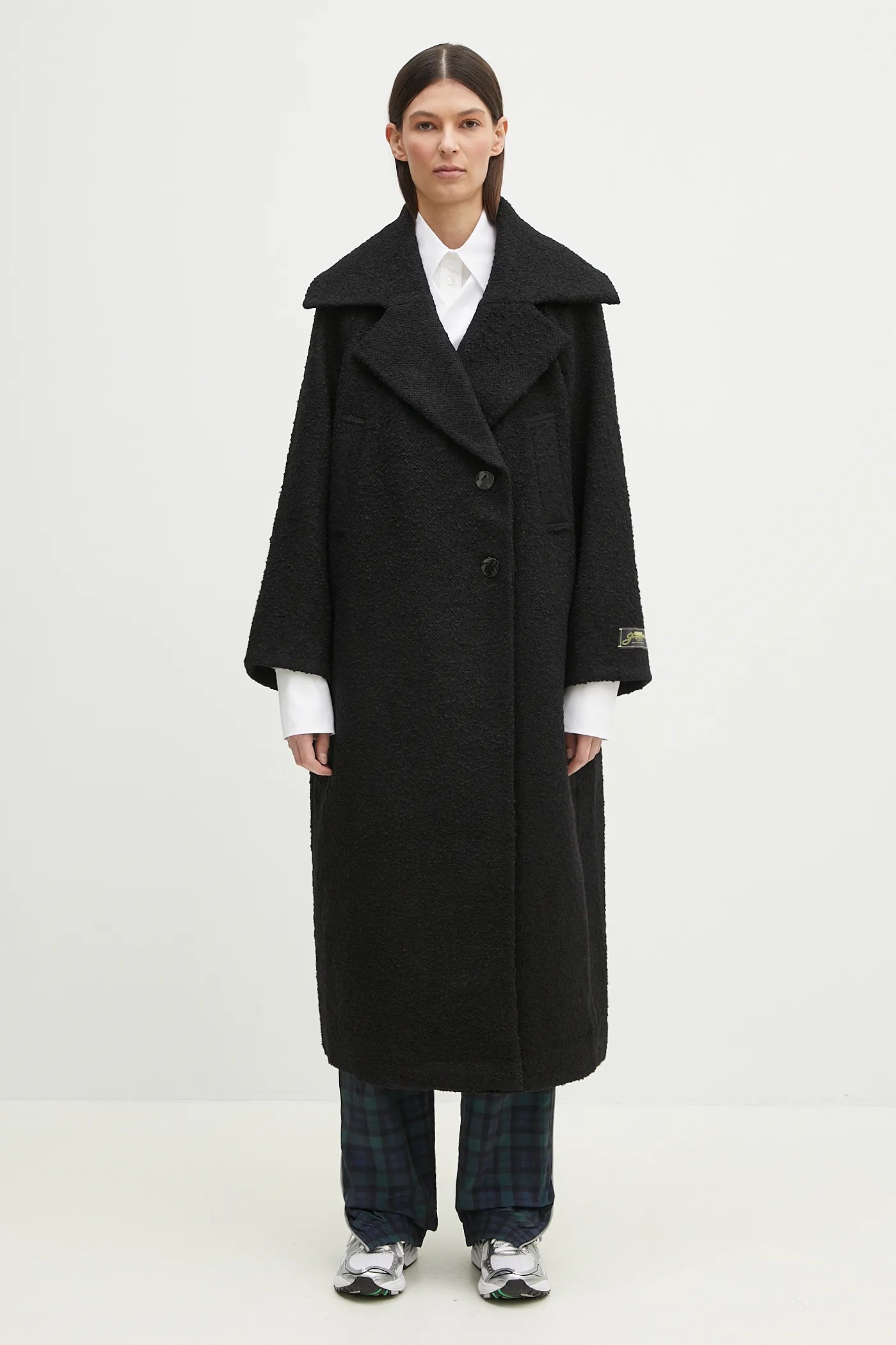 GANNI Recycled wool-blend bouclé coat GANNI Wool-Blend Bouclé Coat in Black | endource