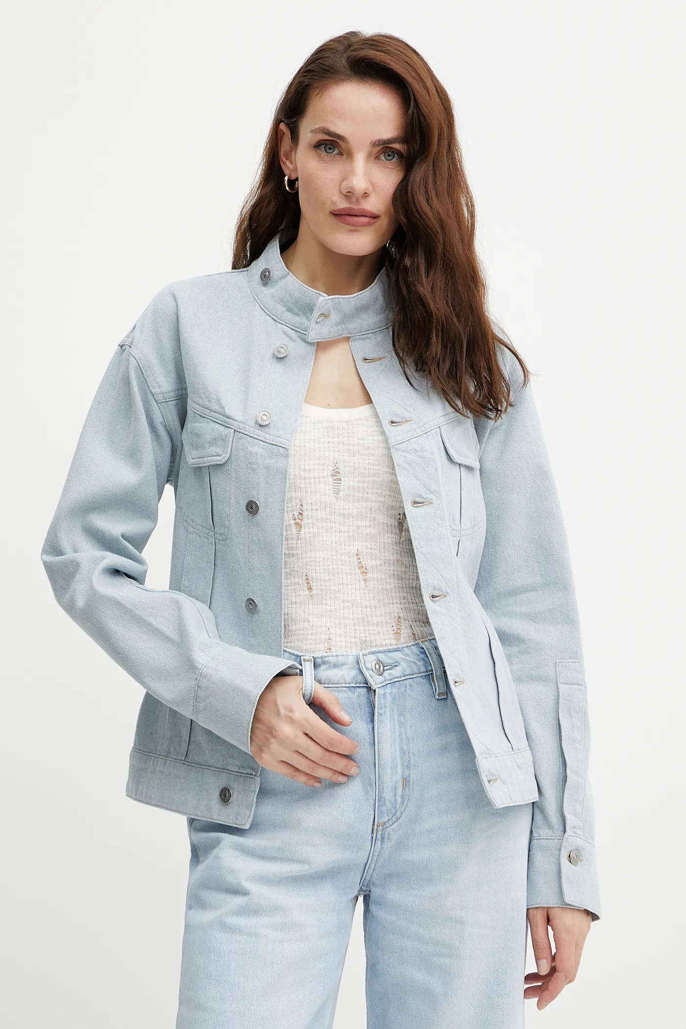ジャケット Victoria Beckham SS25 (1225DJK006219A LIGHTAZUL) Victoria Beckham kurtka jeansowa kolor niebieski przejściowa