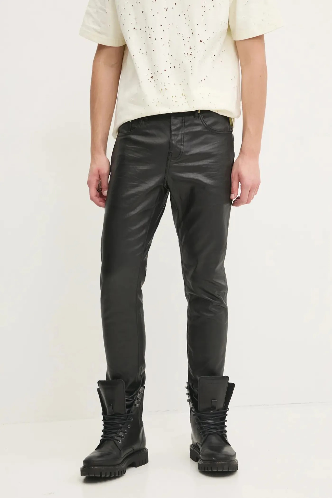 PURPLE BRAND spodnie PATENT FILM męskie kolor czarny proste P001