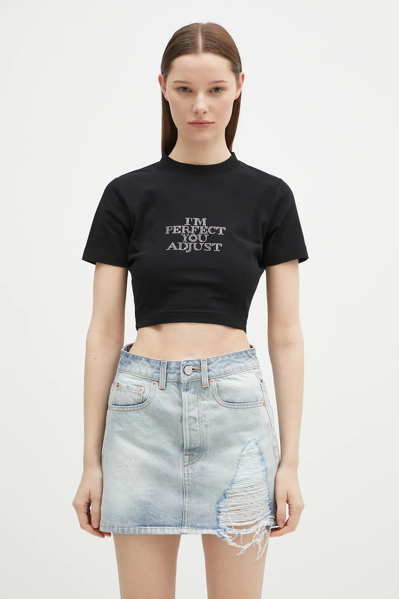 【 SATUR 】(W) Bon Voyage Slim Fit Crop T-Shirt VETEMENTS t-shirt I'M Perfect You Adjust Cropped Fitted