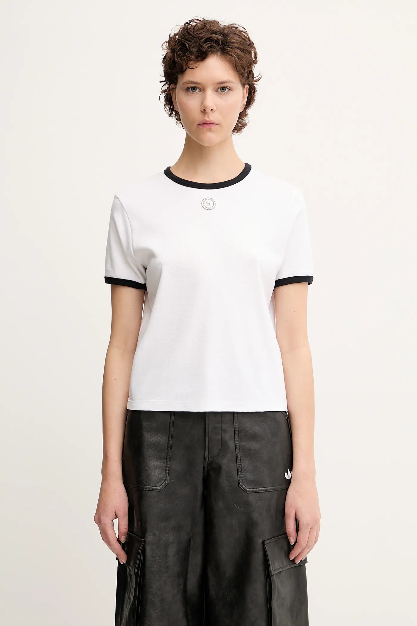Sporty&Rich| (SRHWC Ringer Tee - White (TO081622305WH01 Sporty & Rich cotton t-shirt Srhwc Ringer white color