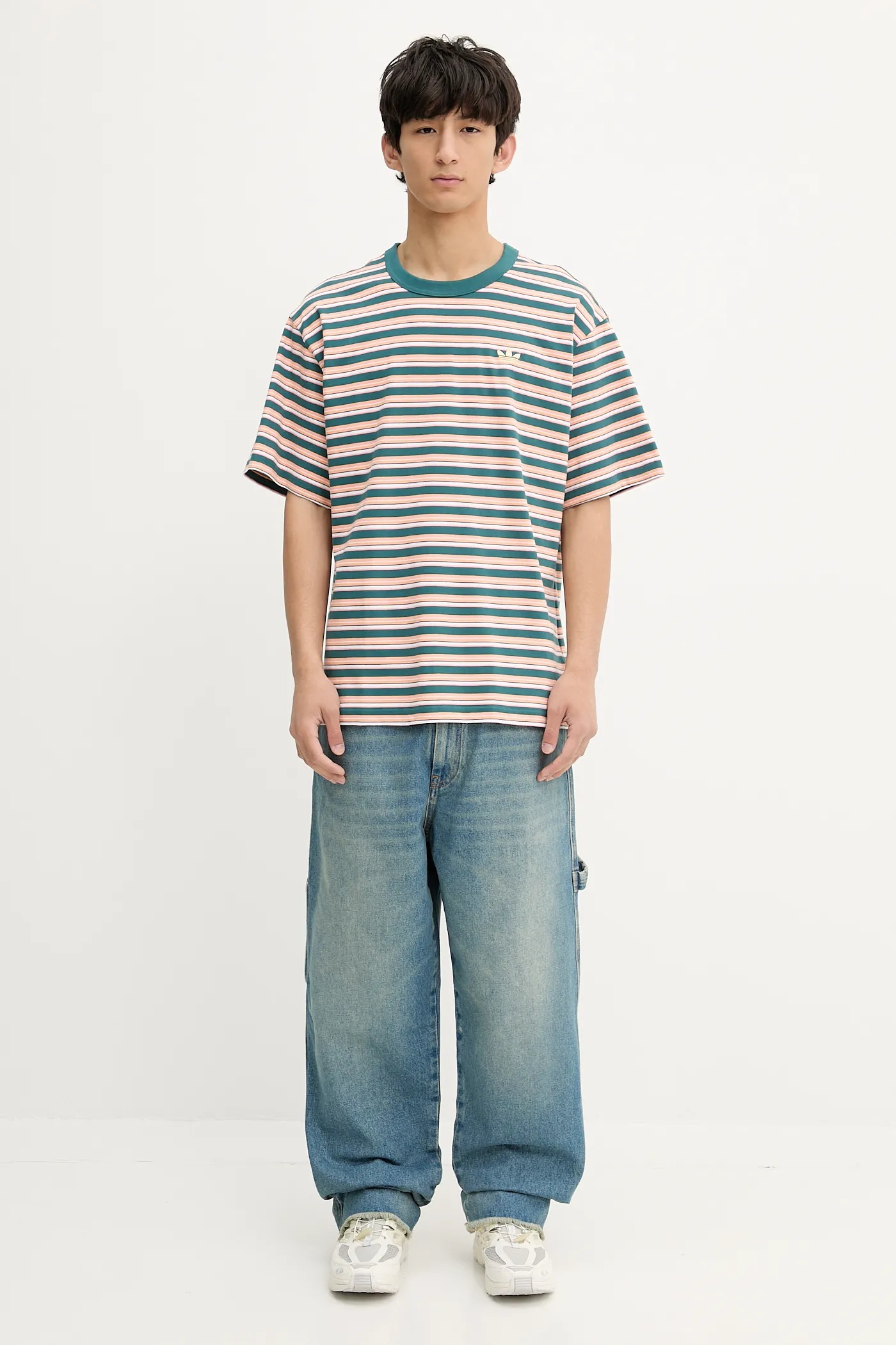 ◆adidas◆ Stripe Tee Tech Green KB8357 adidas Originals cotton t-shirt Stripe Tee green color