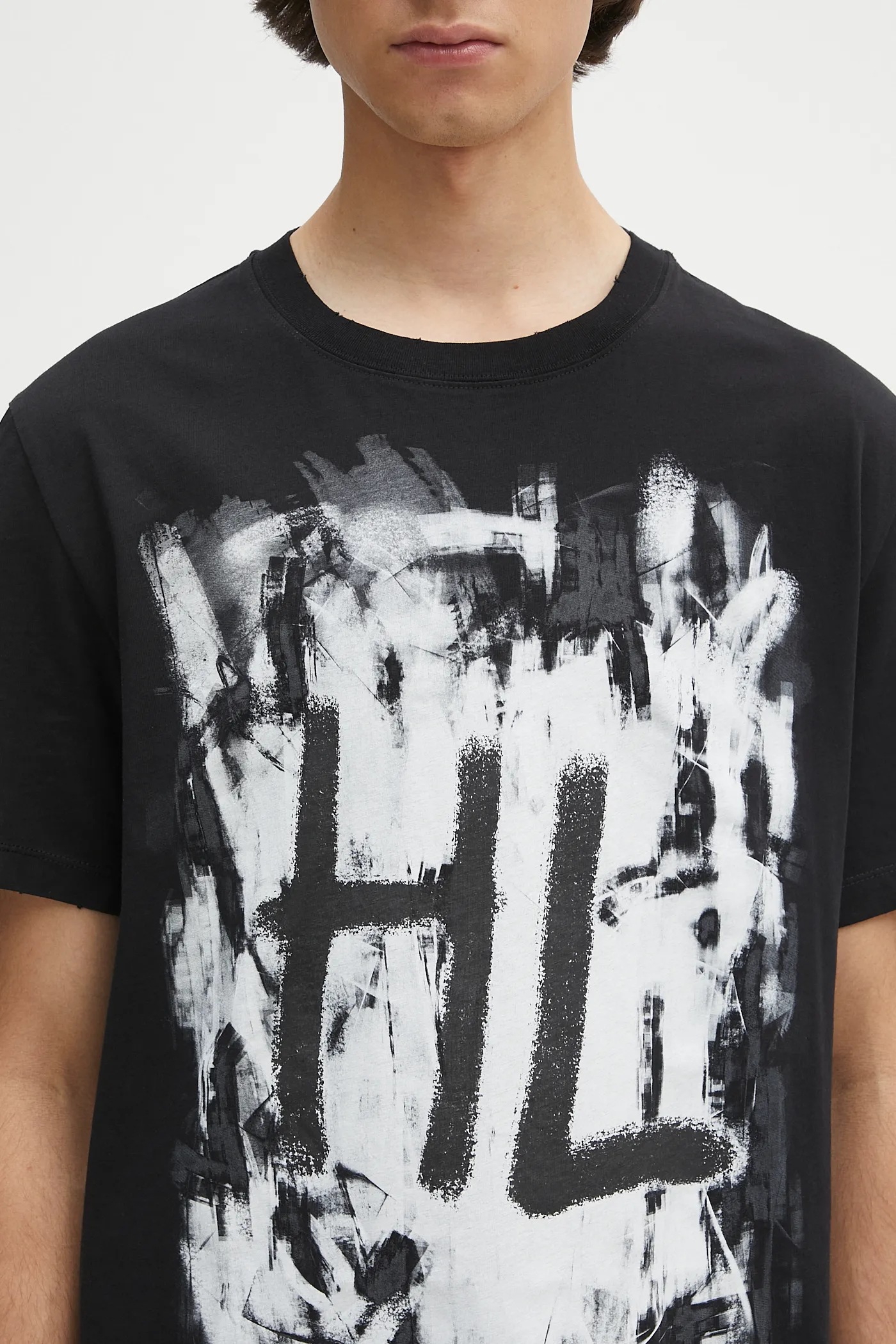 Helmut Lang cotton t-shirt SCRIBBLE.T4.MAL.LT. black color