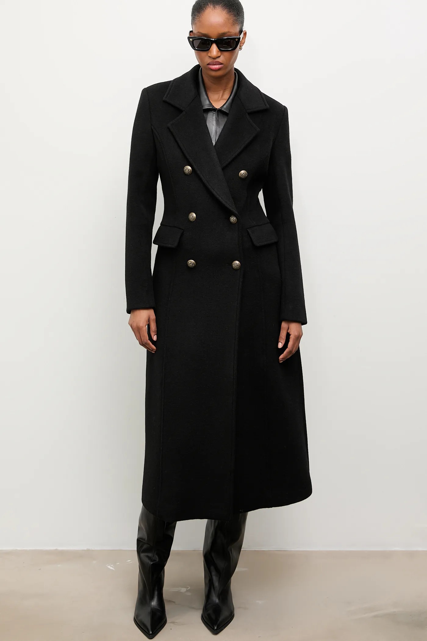 Answear.LAB płaszcz wełniany kolor czarny przejściowy dwurzędowy