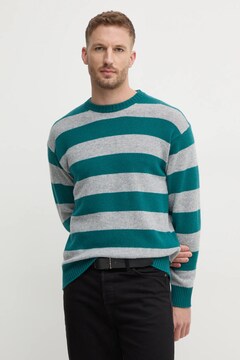 Maglione United Colors Of Benetton Uomo - Girocollo, Righe, Lana E Poliammide, Taglia L, Colore Blu