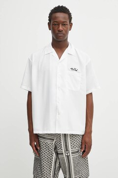 NEIGHBORHOOD shirt solid-color hawaiian shirt ss white color