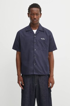NEIGHBORHOOD shirt solid-color hawaiian shirt ss navy blue color