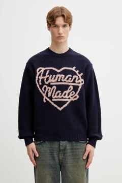 Human Made wool blend sweater KNITTED SWEATER navy blue color