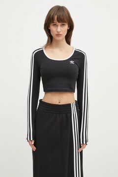 adidas Originals longsleeve shirt 3S LS CROP women's black color