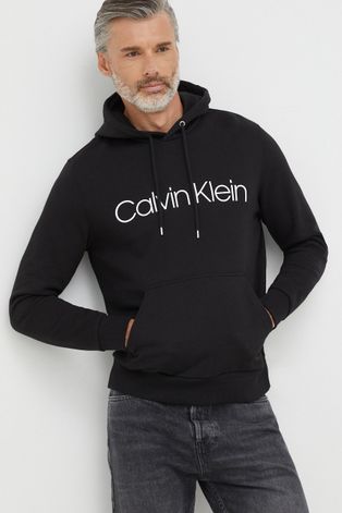 Calvin Klein Hanorac de bumbac bărbați, culoarea negru, cu imprimeu