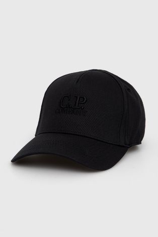 Бавовняна шапка C.P. Company колір чорний гладка