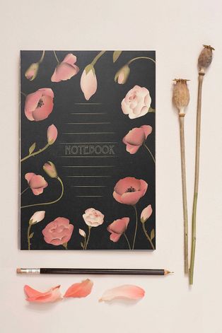 Vissevasse notatnik Black With Flowers 14,2x21 cm