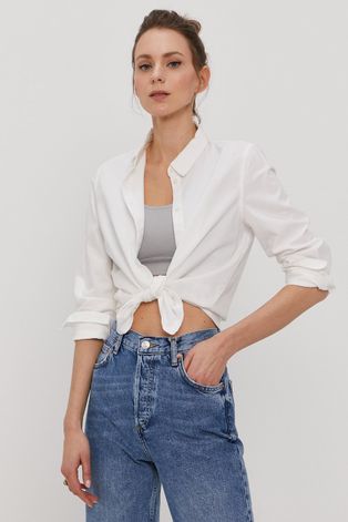 Βαμβακερό πουκάμισο Pieces γυναικείo, χρώμα: άσπρο
