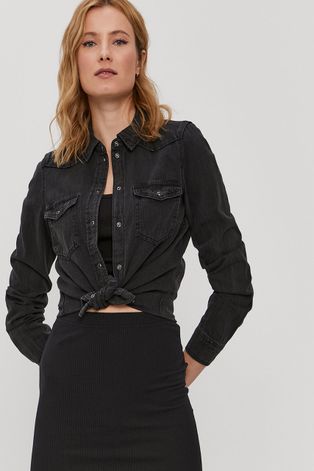 Bavlněné tričko Vero Moda dámské, černá barva, regular, s klasickým límcem